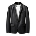 thumbnail image 1 of FRSASU Men's Casual Lapel Collar Button Moto Slim PU Leather Blazer Business Suit Jacket Black, 1 of 9