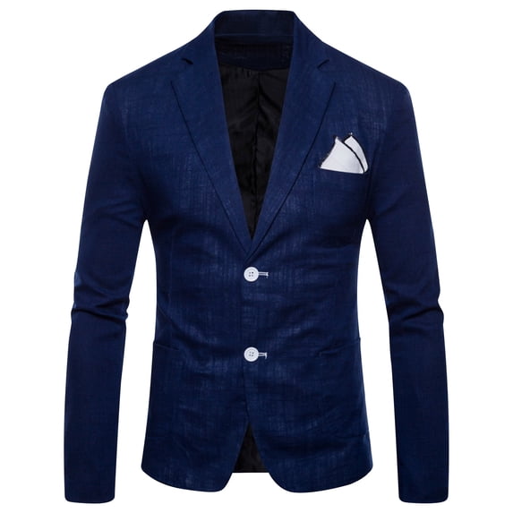 FRSASU Men's Casual Lapel Collar Single-Breasted Two Button Slim Blazer Suit Jacket Navy