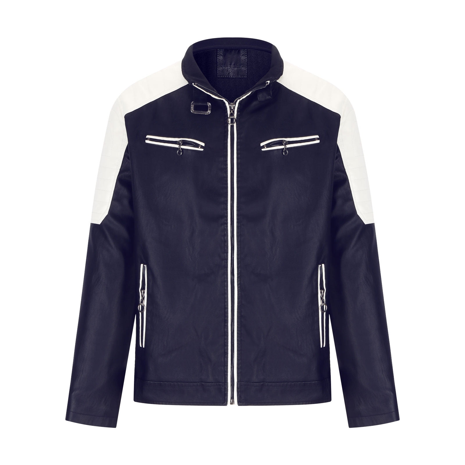 FRSASU Men's Casual Leather Jackets Stand Collar PU Leather Motorcycle Zipper Coat Biker Blue