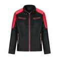 thumbnail image 1 of FRSASU Men's Casual Leather Jackets Stand Collar PU Leather Motorcycle Zipper Coat Biker Red, 1 of 5