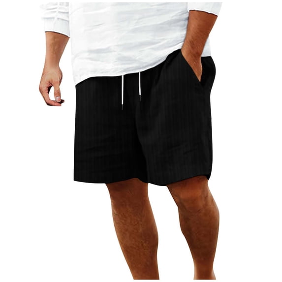FRSASU Men's Casual Linen Shorts Flat Front Elastic Waist Drawstring Short Summer Beach Shorts with Pocket Black