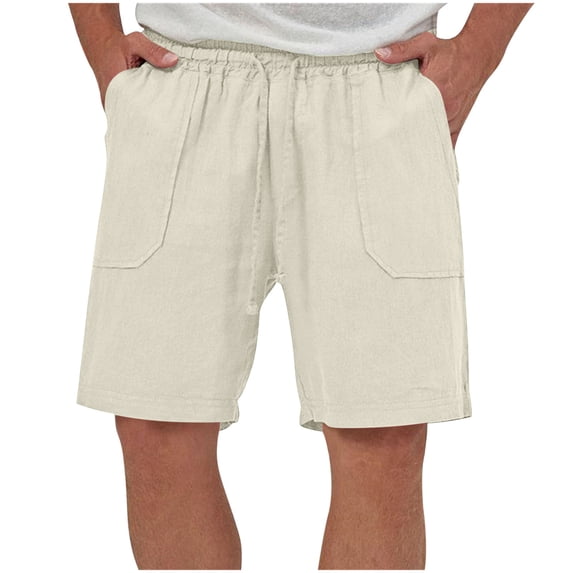 FRSASU Men's Casual Linen Sweat Shorts Elastic Waist Loose Summer Beach Vacation Lightweight Workout Athletic Short Pant Khaki