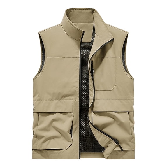 FRSASU Men's Casual Outdoor Lightweight Vest Quick Dry Fishing Hiking Travel Photo Sleeveless Vest with Pockets Khaki