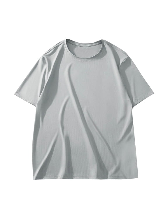 Men's Casual Oversized T-Shirts Solid Color Round Neck Breathable Tee Short Sleeve Loose Fit Classic Tops Gray