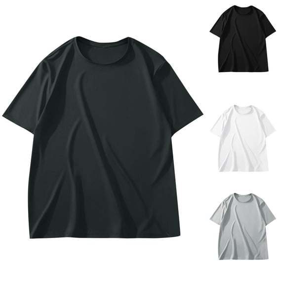 FRSASU Men's Casual Oversized T-Shirts Solid Color Round Neck Breathable Tee Short Sleeve Loose Fit Classic Tops White