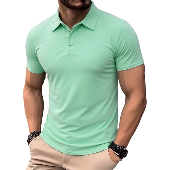 FRSASU Men's Casual Polo Shirts Classic Button Basic Short Sleeve Shirt Gradient Soft Tees Golf Stylish Tops Green
