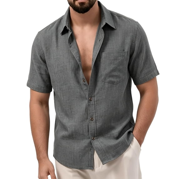 FRSASU Men's Casual Short Sleeve Button Down Shirt Solid Summer Beach Vacation Shirt Untucked Dress Shirt with Pockets Dark Gray