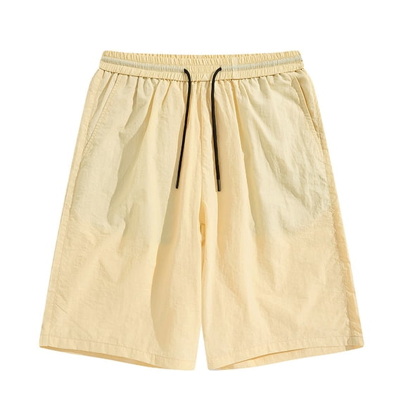 FRSASU Men's Casual Shorts 7 inch Elastic Waist Drawstring Lightweight Summer Beach Shorts with Pockets Yellow