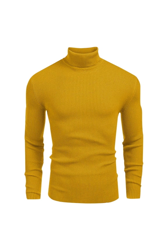 Men's Casual Slim Fit Basic Tops Knitted Lightweight Turtleneck Pullover Thick Knit Sweater Yellow