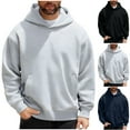 thumbnail image 1 of FRSASU Men's Casual Solid Color Hooded Sweatshirts Long Sleeve Pullover Hoodies with Pocket Navy, 1 of 4