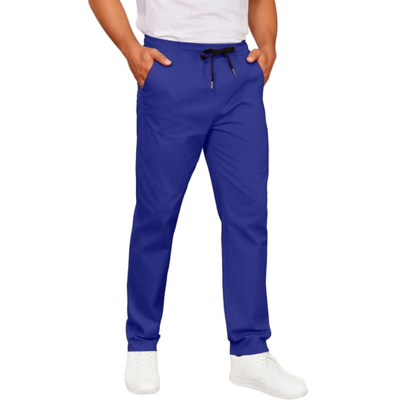 FRSASU Men's Casual Solid Color Pants Regular Fit Elastic Waist Drawstring Twill Pants Straight Leg Chino Pants Blue