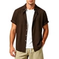 thumbnail image 1 of FRSASU Men's Casual Solid Shirts Short Sleeve Shirts Button Down Summer Beach Wedding Dressy Shirt Coffee, 1 of 6