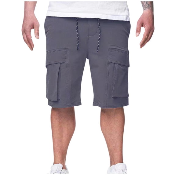 FRSASU Men's Casual Stretch Cargo Shorts Classic Drawstring Elastic Waist Summer Work Short with Multi Pockets Dark Gray