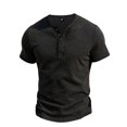 thumbnail image 1 of FRSASU Men's Casual Striped Henley Shirt Short Sleeve Collarless Button up Summer Casual Beach Hippie T-Shirts Black, 1 of 6