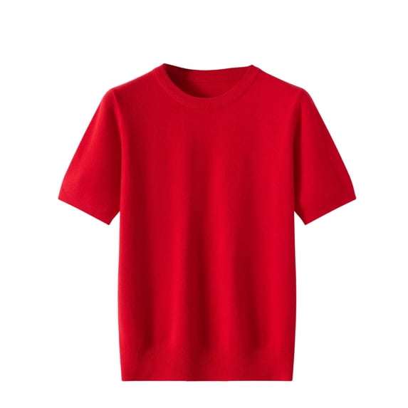 FRSASU Men's Casual T-Shirts Classic Short Sleeve Knit Tees Crewneck Solid Texture Pullover Tee Shirts Red