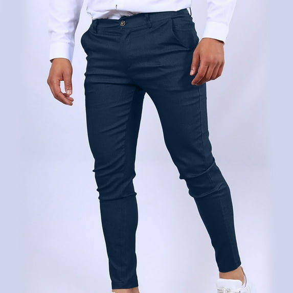FRSASU Men's Casual business Pants Relaxed Fit button Elastic Waist Lightweight self-cultivation Pant Trousers Blue