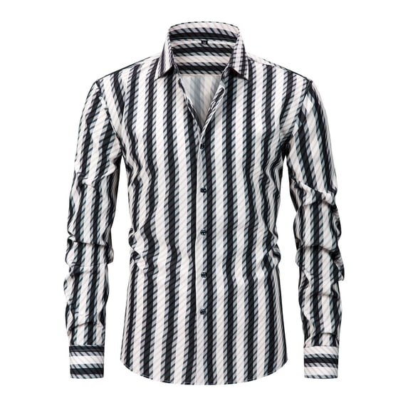 FRSASU Men's Classic Color Contrast Striped Shirt Long Sleeve Casual Button Down Shirts Blouse Black