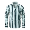 thumbnail image 1 of FRSASU Men's Classic Color Contrast Striped Shirt Long Sleeve Casual Button Down Shirts Blouse Green, 1 of 4