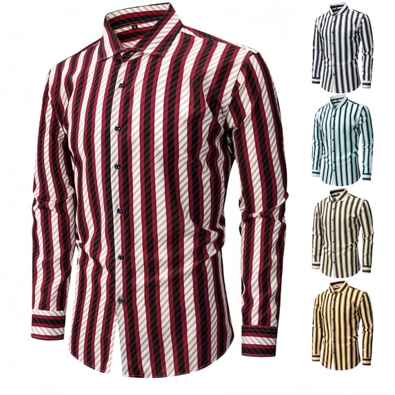 FRSASU Men's Classic Color Contrast Striped Shirt Long Sleeve Casual Button Down Shirts Blouse Yellow