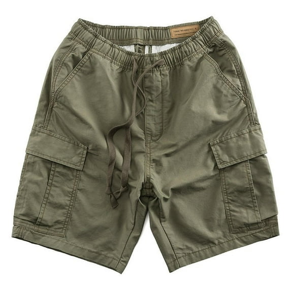 FRSASU Men's Classic-fit Casual Cargo Shorts Elastic Waistband Multi-Pocket Daily Wear Walking Summer Outfit Army Green