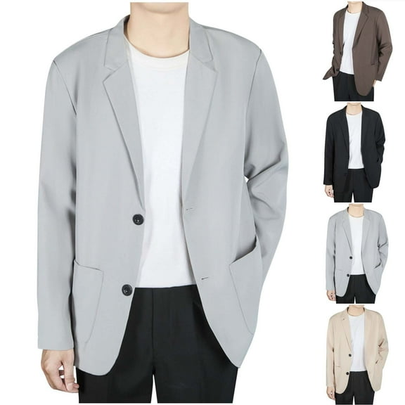 FRSASU Men's Coat Slim Fit Lapel Padded Shoulder Single Breasted Top Coat Winter Business Jacket with Pocket Gray