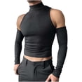 thumbnail image 1 of FRSASU Men's Cold Shoulder Mock Neck Tee Shirts, Slim Fit Pullover Skinny Long Sleeve Ribbed Knit Crop Tops Black, 1 of 9