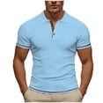 thumbnail image 1 of FRSASU Men's Color Block Cotton Summer Polo T-Shirts Stripe Short Sleeve Soft Casual Outdoor Tees Button Comfort Lapel T-Shirt Light Blue, 1 of 8
