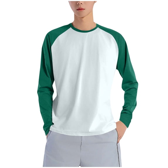 FRSASU Men's Color Block Raglan T-Shirts Long Sleeve Casual Crewneck Pullover Tee Tops Green