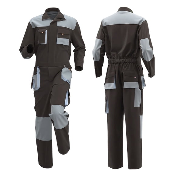 FRSASU Men's Color Block Work Coverall High Visibility Overalls Mechanics Coveralls Workwear Jumpsuit with Multi Pockets Brown