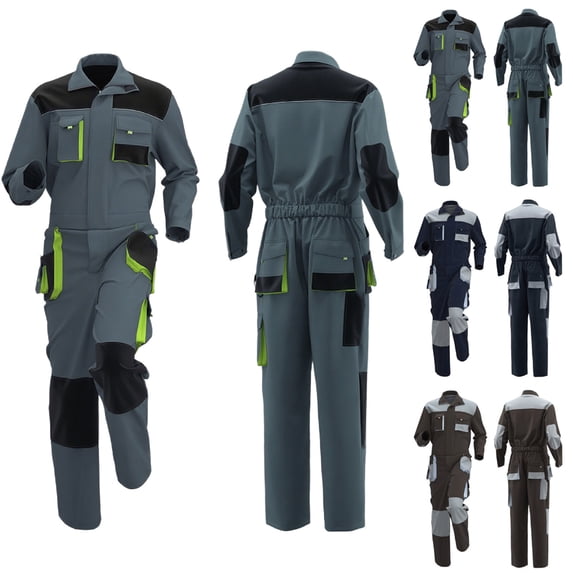 FRSASU Men's Color Block Work Coverall High Visibility Overalls Mechanics Coveralls Workwear Jumpsuit with Multi Pockets Dark Blue