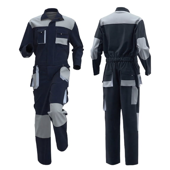 FRSASU Men's Color Block Work Coverall High Visibility Overalls Mechanics Coveralls Workwear Jumpsuit with Multi Pockets Dark Blue