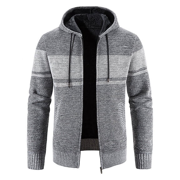 FRSASU Men's Color Block Zip up Hoodies Casual Long Sleeve Full Zipper Fleece Lined Knit Cardigan Sweater Jacket Gray