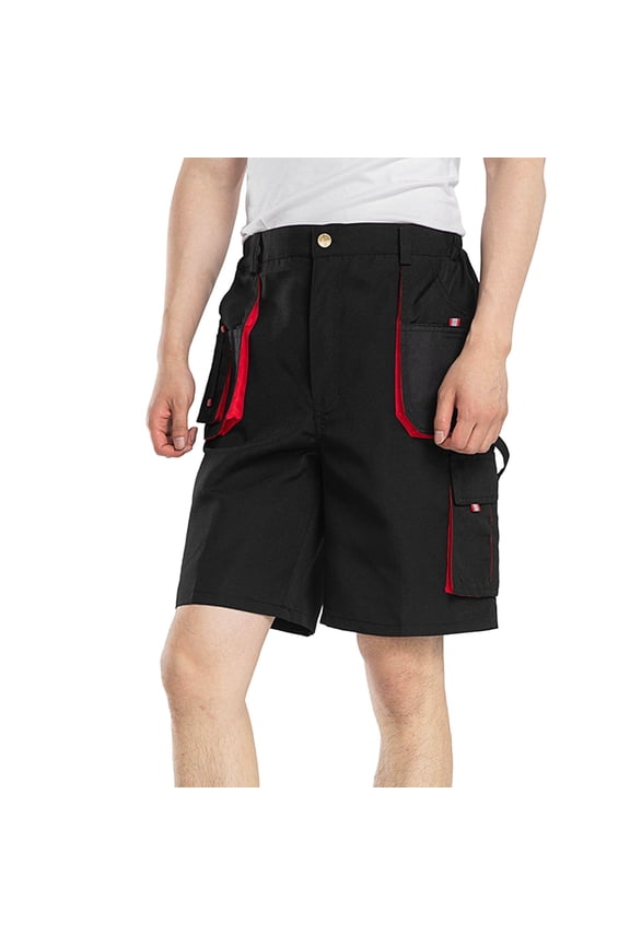 Men's Color Blocked Craftsmen Cotton Durable Construction Work Labor Protection Cargo Shorts with Cordura Reinforced Pockets Black