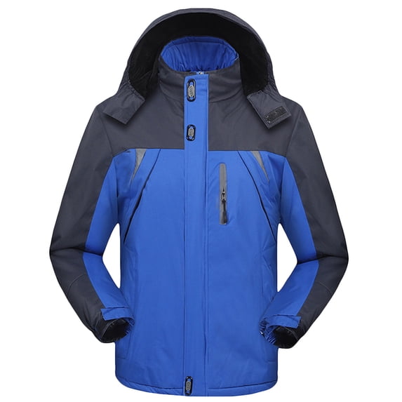 FRSASU Men's Color Blocked Winter Ski Jacket Cold Resistant and Warm Outdoor Mountain Hiking Windbreaker Hooded Coat Blue