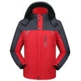 thumbnail image 1 of FRSASU Men's Color Blocked Winter Ski Jacket Cold Resistant and Warm Outdoor Mountain Hiking Windbreaker Hooded Coat Red, 1 of 5