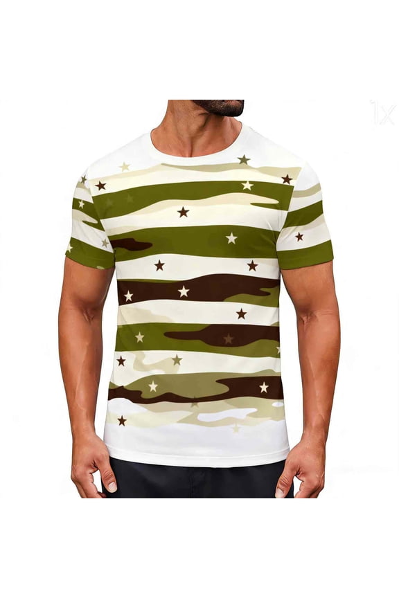 Men's Colorful Camouflage Pattern T-Shirt Color Block Printed Tees, Summer Casual Crew Neck Short Sleeve Loose T-Shirts Camouflage