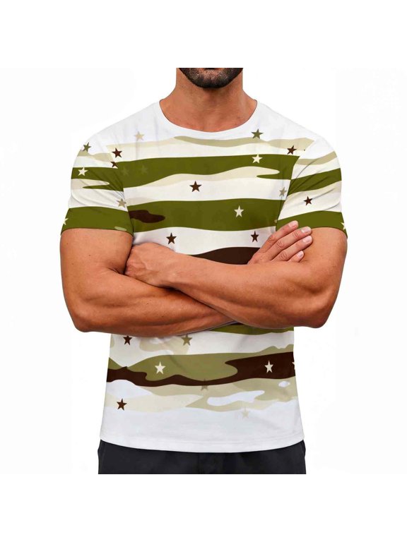 Men's Colorful Camouflage Pattern T-Shirt Color Block Printed Tees, Summer Casual Crew Neck Short Sleeve Loose T-Shirts Camouflage