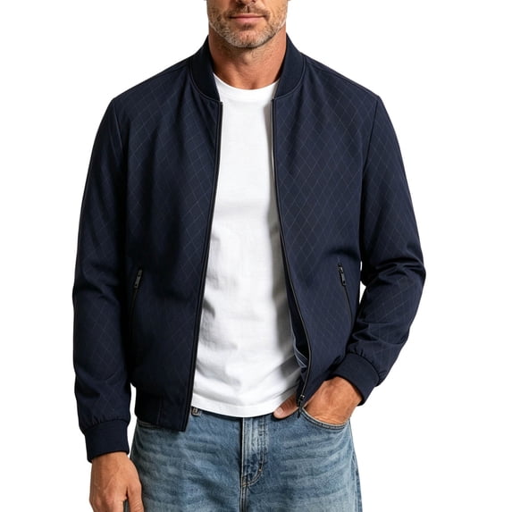 FRSASU Men's Comfortable Loose Coat Business Casual Stand Collar Zipper Jacket for Casual Outdoor Bike Outerwear Dark Blue