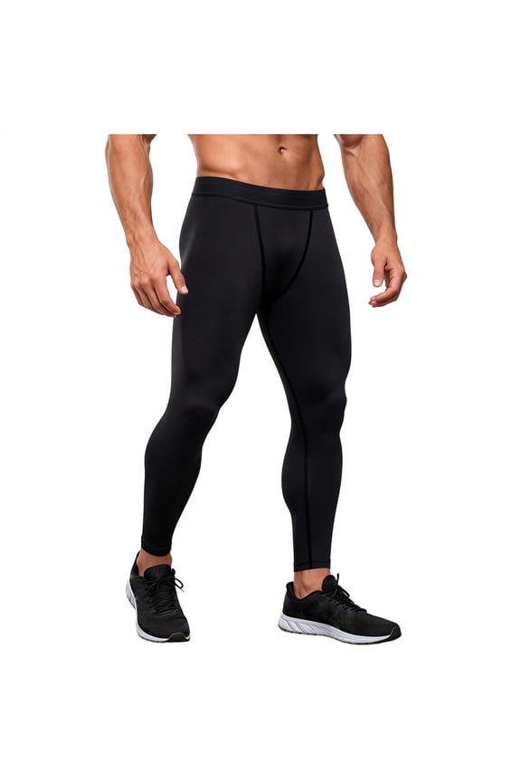 Men's Compression Pants, Athletic Sports Leggings & Running Tights, High Stretchy Base Layer Bottoms Black