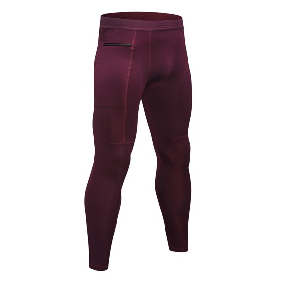 FRSASU Men’s Compression Pants Athletic Workout Leggings Running Tights Breathable Quick Dry Base Layer for Yoga Basketball Wine