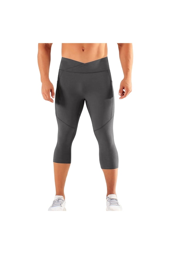 Men's Compression Pants Athletic Workout Running Tights Quick Dry Sport Bottom for Yoga Gym Gray