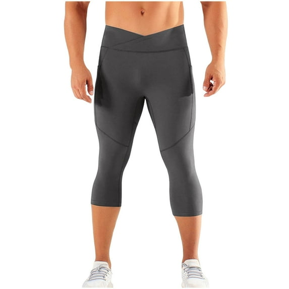 FRSASU Men's Compression Pants Athletic Workout Running Tights Quick Dry Sport Bottom for Yoga Gym Gray