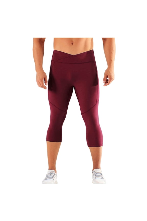 Men's Compression Pants Athletic Workout Running Tights Quick Dry Sport Bottom for Yoga Gym Red