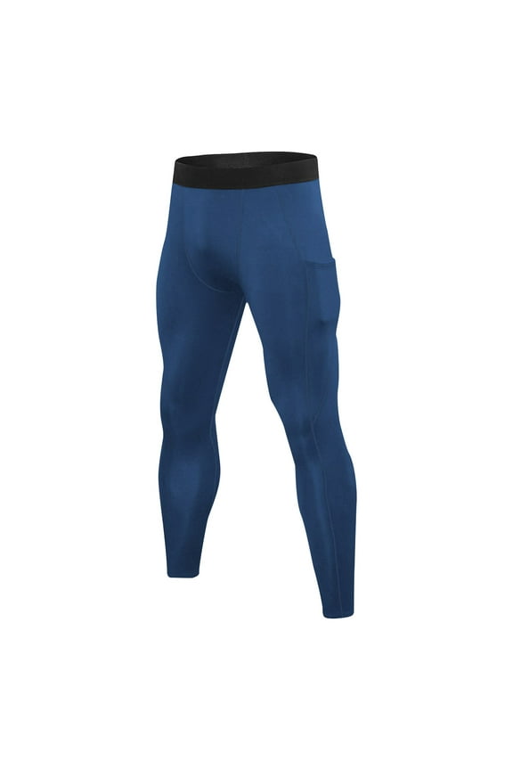 Men's Compression Pants Fleece Lined Running Tights Workout Leggings Athletic Basketball Pants Blue
