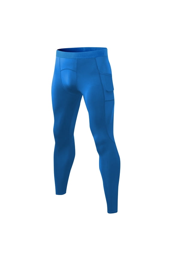Men's Compression Running Leggings Spandex Gym Workout Tights Athletic Sport Base Layer Cycling Football Pants Light Blue