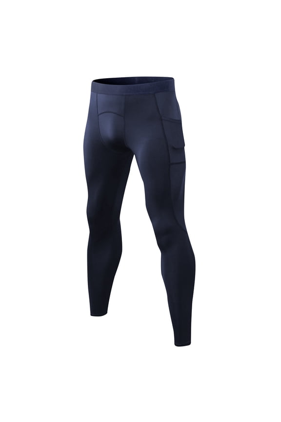 Men's Compression Running Leggings Spandex Gym Workout Tights Athletic Sport Base Layer Cycling Football Pants Navy