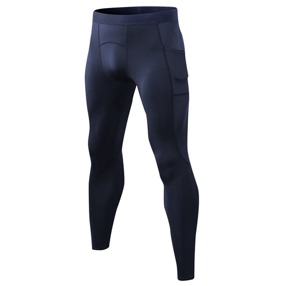 FRSASU Men's Compression Running Leggings Spandex Gym Workout Tights Athletic Sport Base Layer Cycling Football Pants Navy