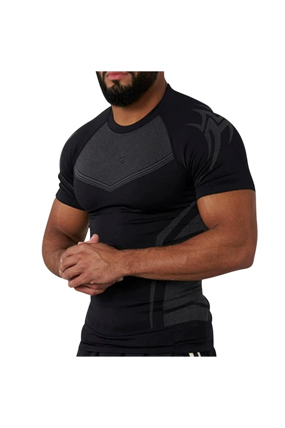 Men's Compression Shirts UPF 50+ Quick Dry Short Sleeve Shirt Athletic Workout Slim Tops Black 3XL