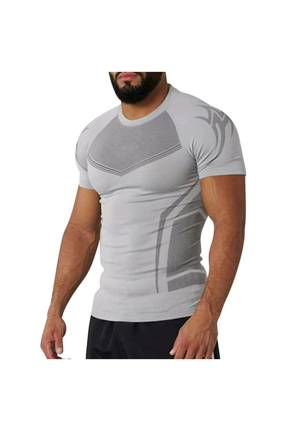 Men's Compression Shirts UPF 50+ Quick Dry Short Sleeve Shirt Athletic Workout Slim Tops Silver XL