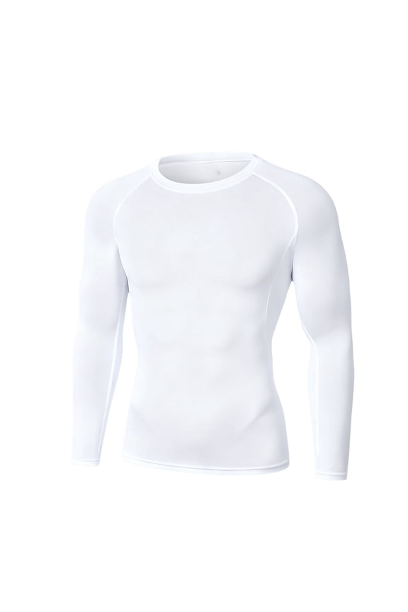 Men's Compression Shirts Long Sleeve Athletic Cool Dry Workout Base Layer Running Gym Undershirt White